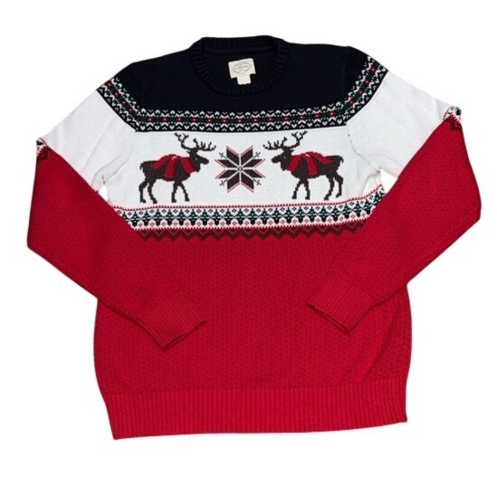 REINDEER FAIR ISLE Holiday Christmas Nordic Sweater Red | 100% Cotton | Men's S
